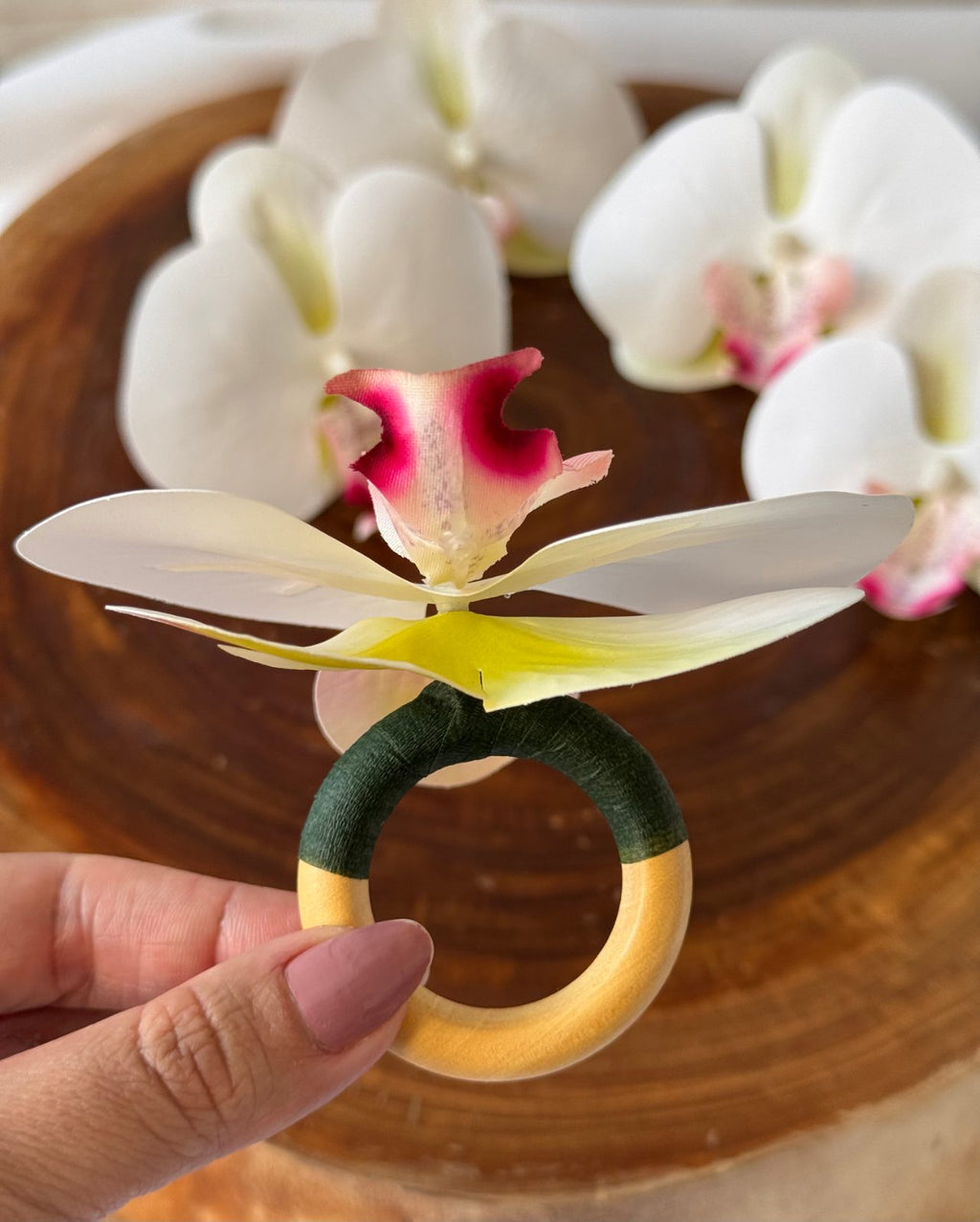 Porta Guardanapo - Orquídea Branca e Verde